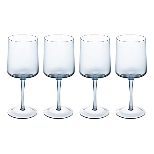 Navaris Blue Square Wine Glasses (Set Of 4) - Colored Wine Glasses With Stems - Colored Glassware With Stem For Serving Wine, Cocktails, Beer, Dessert #TOP6