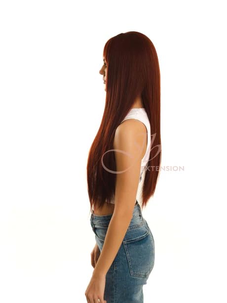 Miniatura 5 de GIORGINA - Peluca larga y lacia roja con flequillo completo para usar y llevar, sin pegamento, pelucas de cabello largo para fiesta, Halloween,