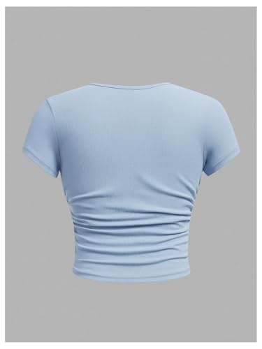Image of SOLY HUX Girl's Basic Crop Top Set Crew Neck Short Sleeve T-Shirts 3 Packs Casual Summer Fitted Tees