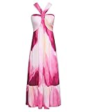 GRACE KARIN 2024 Summer Women's Criss Cross Halterneck Sleeveless Floral Print Flowy A Line Maxi Dress Magenta Tie Dye S