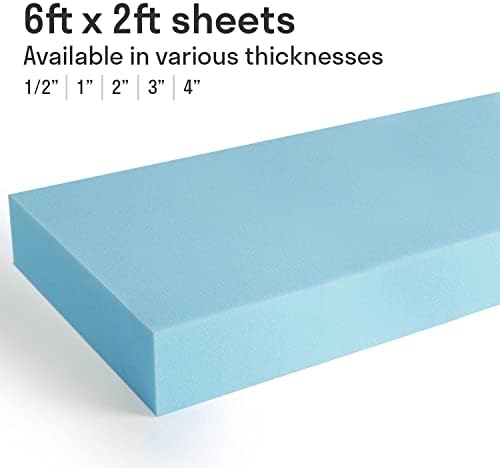 2" Thick - Medium Density Sofa Chair Cushion Seat Camper Van Bed Bench Vehicle Replacement Blue Foam for Upholstery 6ft x 2ft (72" x 24") - Fire Retardant Premium Upholstery Foam Sheet - Made in UK