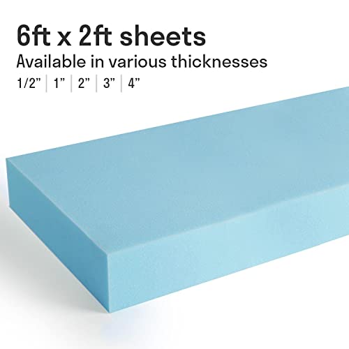 2" Thick - Medium Density Sofa Chair Cushion Seat Camper Van Bed Bench Vehicle Replacement Blue Foam for Upholstery 6ft x 2ft (72" x 24") - Fire Retardant Premium Upholstery Foam Sheet - Made in UK
