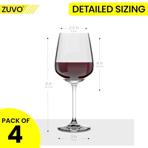 Zuvo Large Red Wine Glasses Set of 4 (500 ml) – Crystal Clear Long-Stem Wine Glasses – Elegant, Dishwasher Safe, Lead-Free
