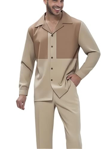 ZIBRAL Men's Fashion 2 Piece Dress Shirts Suits Long Sleeve Big and Tall Men Leisure Sets Formal Shirts Pants Sets ZM153-03-L