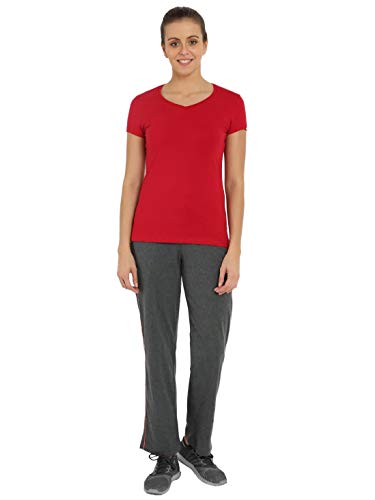 Image of Jockey 1305 Women's Super Combed Cotton Rich Relaxed Fit Mid Rise Trackpants with Contrast Side Piping and Pockets