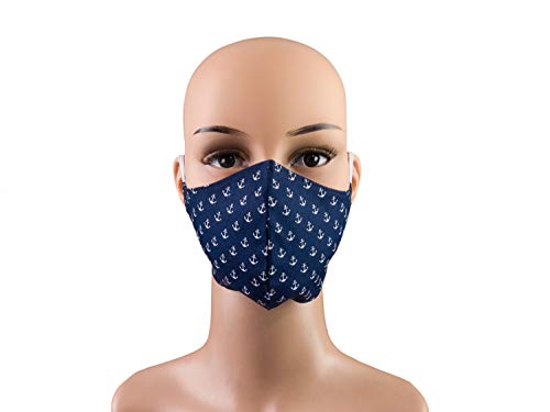 bettina bruder Damen-Maske - Anker Punkte maritim blau weiß - Behelfsmaske Mund Nase Mundbedeckung Alltagsmaske Gesichtsmaske Staubmaske - Baumwolle waschbar - Wendemodell 2 in 1