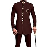 Men`s Suit Single Breasted Slim Fit Blazer and Pants 2 Piece Set Dashiki Outfits African Clothes for Wedding Brown Medium