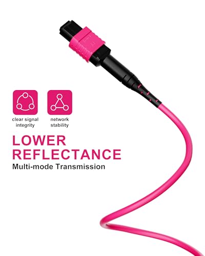 Image of OM4 MPO /MTP Fiber Patch Cable 5M /16.4FT, 12 Core Strand 40G /100G /200G,UPC Type B Female LSZH-50 /125μm Multimode MPO Fiber for QSFP+ /QSFP28 Transceivers (OM3 / 8 Core Compatiable)