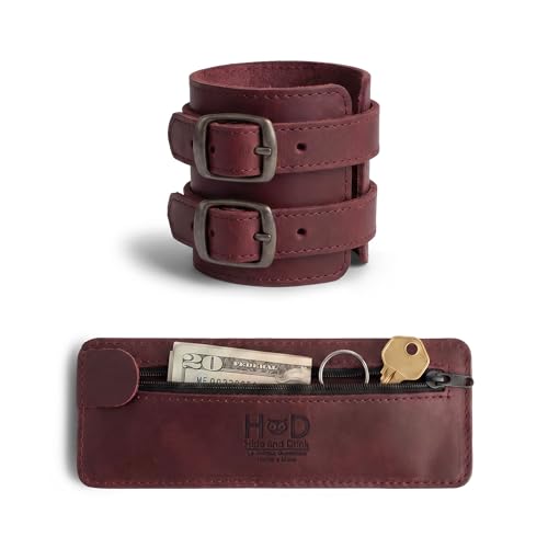 Image of Hide & Drink, Stylish Wrist Wallet Cuff, Wristband with Secret Pouch, Cash Holder, Money Organizer, Full Grain Leather, Handmade, Sangria