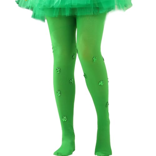 Image of Green White Striped St.Patrick Day Socks Shamrock Pantyhose Stockings Irish Thigh High Socks Party for Women