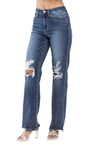 Judy Blue Women's High-Rise 90's Straight Leg Ripped Jeans3