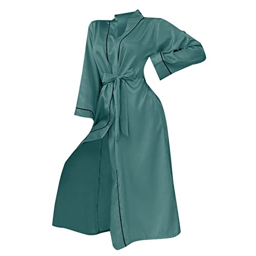 Conjunto de camisón y bata para mujer, albornoz suave y camisón de satén para dormir, informal, holgado, conjunto de pijama con tirantes delgados, ropa de casa ligera, traje de ocio de dos piezas