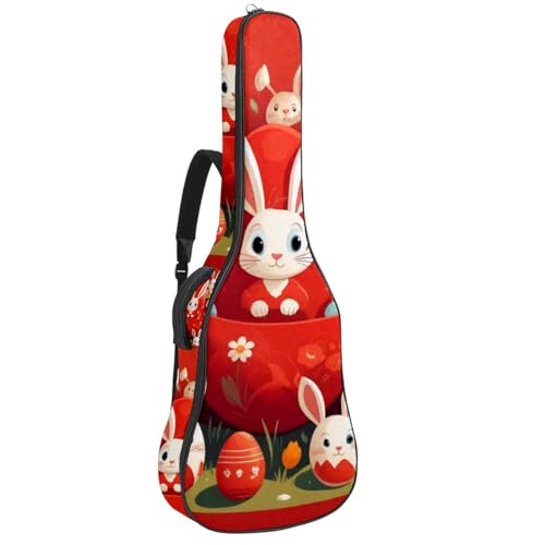 Housse de guitare acoustique 101/104/106 cm imperméable rouge avec motif œuf de lapin