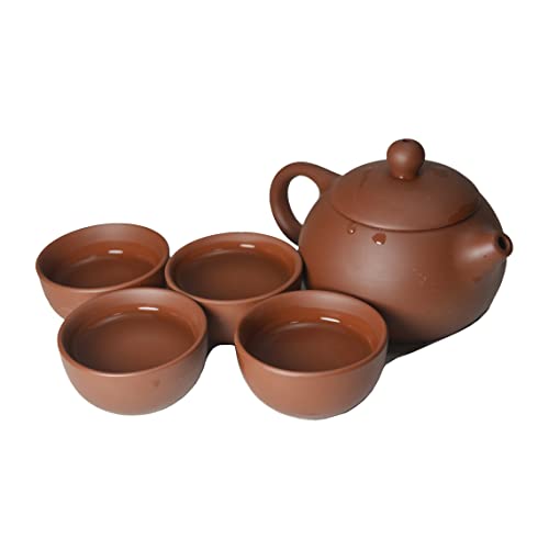 Image of Clay Teapot 4 Cups Set,Traditional Chinese Small Teapot with Teacup Kung Fu Tea Set (Red)