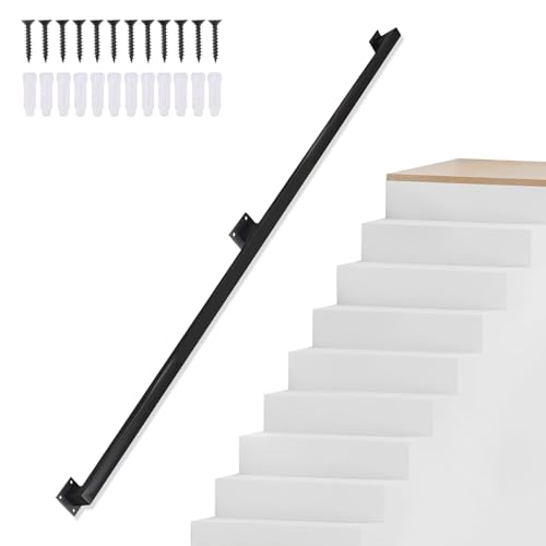 SXBHDM Pasamanos de Escalera para escalones Exteriores e Interiores, pasamanos de Pared de Hierro Forjado Antideslizante con Tubo Cuadrado Negro.(420cm)