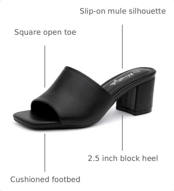 Image of Herstyle Square Open Toe Heeled Sandals for Women 2.5 Inch Low Block Chunky Heel Sandals Slip-On Mules Comfortable Dress Shoes for Party Wedding Office