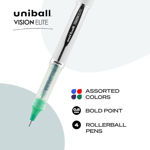 Image of uniball Vision Elite Rollerball Pens, Bold Point (0.8mm), Assorted Colors, 4 Pack