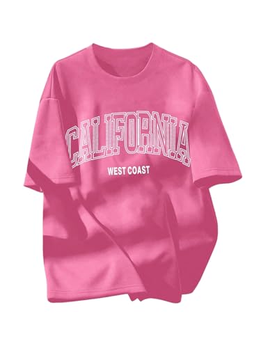 SweatyRocks Girl's Letter Graphic Loose T Shirt Crew Neck Drop Shoulder Oversized T Shirt