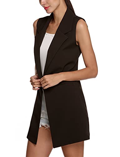 SCUSTY Women's Sleeveless Cardigan Vest Casual Long Open Front Office Blazer Jacket3