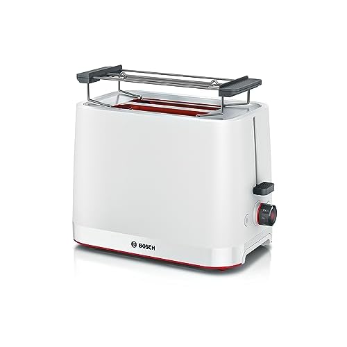 Bosch MyMoment TAT3M121 – Toaster Grille Pain compact – Arrêt automatique – 950 W – Fonction décongélation et réchauffage – Chauffe-viennoiserie amovible – Couleur : Blanc
