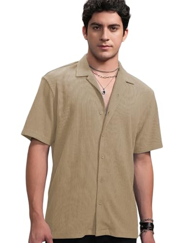 Image of Men's Drop Shoulder Button Collar Tshirt (42, Light Brown)