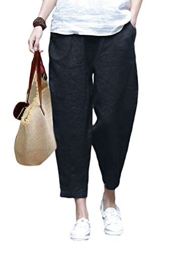 Onsoyours Donna Pantaloni Larghi Lino Vita Alta