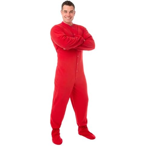 BIG FEET PAJAMA CO. One Piece Micro Polar Fleece Adult Footed Onesie Pajamas with Drop Seat Red Cover