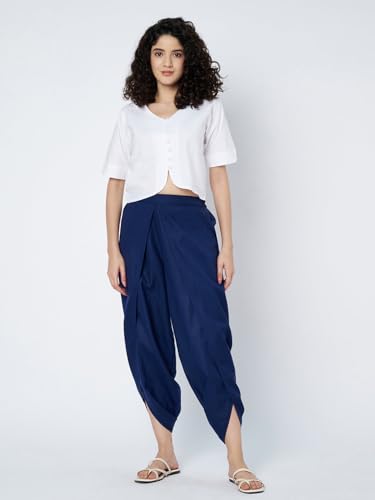 Image of 9rasa Women's Cotton Solid Harem Dhoti Pants for Casual FusionWear Workwear