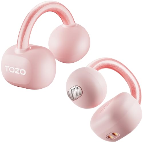 TOZO OpenEarRing Auriculares Inalámbricos Bluetooth 5.4 Ultraligero con Cancelación IA de Ruido ORIGX Acústico EQs Ajuste 40H Reproducción LED Pantalla USB Tipo C IPX5 Negro (Rosa)
