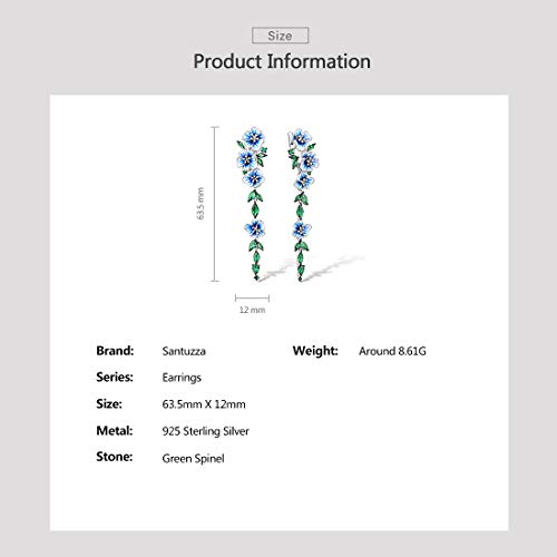 Santuzza Peony Earrings 925 Sterling Silver Green Spinel Handmade Enamel Blue Flower Gemstone Earrings For Women #TOP5