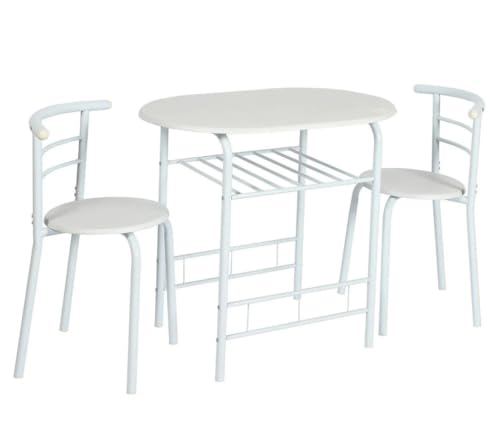 Listado de Departamento de blancos para comprar hoy. 38 Casa Bonita Comedor con 2 Sillas Mesa Redonda Blanca 80 cm - Juego de Comedor Pequeño para 2 Personas, Estructura de Metal, Cubierta MDF y Estante Inferior, Ideal para Cocina y...
