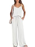 Caracilia 2 Piece Lounge Sets for Women Summer Casual Matching Wide Leg Pants Beach Travel Vacation 2025 Trendy Outfits White Medium