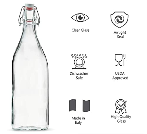 Image of SYANKA Glass Water Bottles - 1 Litre, Pack of 3, Swing Top Flip with Airtight Leak Proof Cap, Glass Bottles For Fridge, Kitchen storage, Oil, Vinegar, Beverages, Juices.