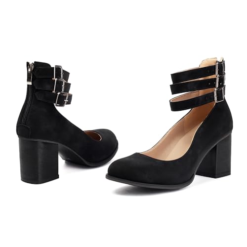 Vintage Shoes for Women Mary Jane Heels,Chunky Heel Buckle Strappy Pumps Foot Length in Between 22.5cm and 29cm Plus Size EU35-EU48/US5-US152