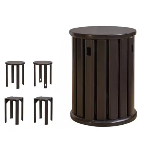 Tabourets ronds en bois massif table basse empilable de chambre salon - 2