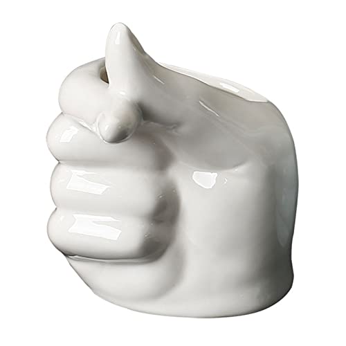 DEDEMCO Maceta de cerámica blanca para suculentas con forma de mano, maceta creativa moderna para bonsái con drenaje, macetas pequeñas para flores, blanco A, 12 x 10,5 x 9,3 cm