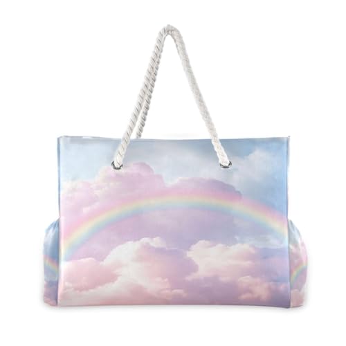 Rainbow in Cloud Beach Bag & Travel Tote Bag Large Sandproof with Zipper Closure, Wet Pouch for Swim Gym Travel, Lightweight Foldable Outdoor Bag2