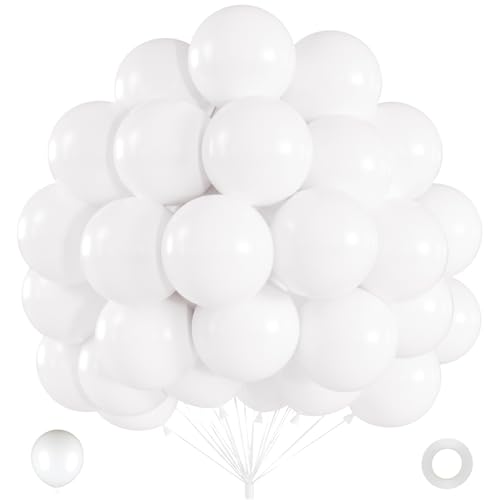 40pcs White Balloons 12inch White Latex Party Balloon Helium Quality for Wedding Graduation Birthday Party Backdrop Independence Day Decorations (With Ribbon)