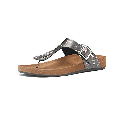 Women's T-Strap Thong Sandals Buckle Slip On Flip-Flops Beach Casual Platform Footbed Slippers (10, Multicolor)