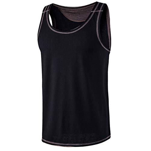 VANCOOG Mens Classic Athletic Jersey Tank Top Sleeveless Casual T-Shirt-Black-M