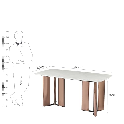 Image of The Attic Majestic Aura Ceramic Dining Table with Premium Rose-Gold Pedestal Columns - Modern Luxury Rectangular 6 Seater Dining Table