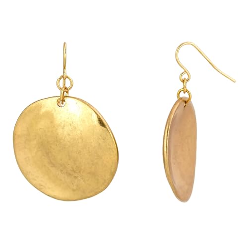 Jewelry Gold Dangle Earrings for Women, Drop Earrings with Minimalist Hammered Disc Design