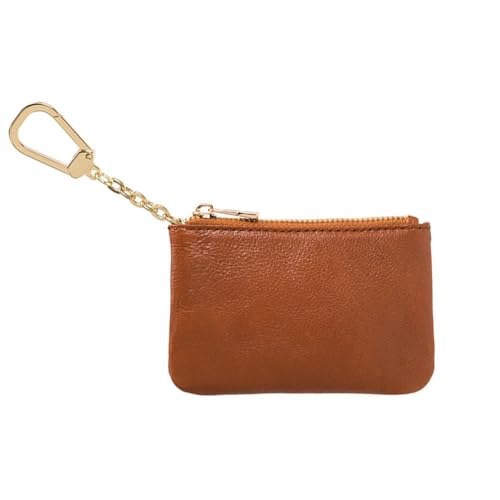 Leather Coin Purse Mini Slim Wallet Small Change Purse Card Holder Coin Purse With Key Chain for Men & Women (Brown)