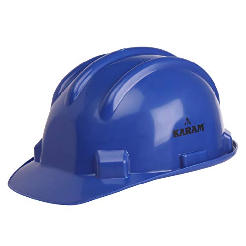 Image of Karam PN501 Safety Helmet for Men Industrial and Construction Use| Manual Adjustment Type with Adjustable Chin Strap| Triple Corrugation and is Certified Safety Helmet Lamination Blue | Pack of 3
