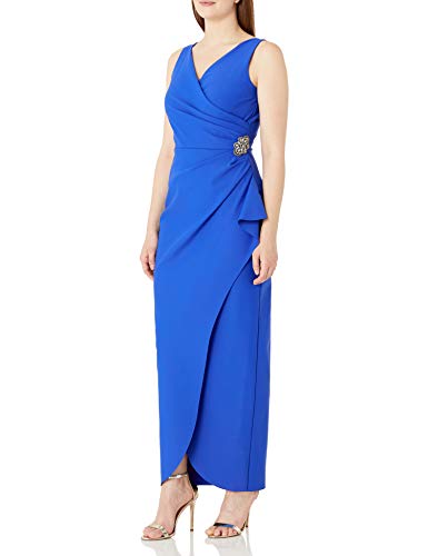 Image of Alex Evenings Women's Slimming Long Side Ruched Dress with Cascade Ruffle Skirt