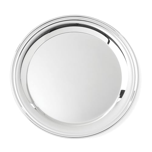 Image of Reed & Barton Derby Silverplate Round Serving Tray, Coffee Table Decor | hand wash only | 12 inch diameter | jewelry dish, coffee table decor, food tray, gift for women, tray decor