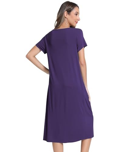 Image of NACHILA Women's Bamboo Viscose Nightgown Cooling Short Sleeve Sleepshirts | Tagless design, Stretchy nightshirt, Anti-pilling, Shrink-resistant, Lightweight moisture-wicking sleepwear for night sweats