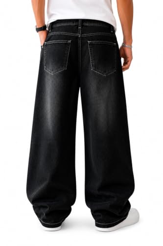KULAKAS Men's Black Baggy Wide Leg Jeans - Image 3