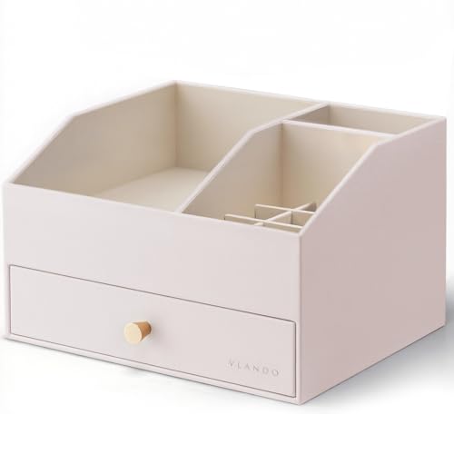 Vlando メイクボックス 大容量 化粧品 収納 コスメ収納 引き出し スキンケア製品、リップスティック、メイクブラシ 収納 コスメボックス 誕生日プレゼント女性（ピンク）