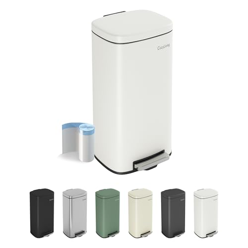 Image of CozyLiving Pedal Kitchen Bin with Soft Close Lid, Step-On Trash Can with Inner Bucket, Durable Steel Body, Hands-Free Waste Disposal, White/ 50L